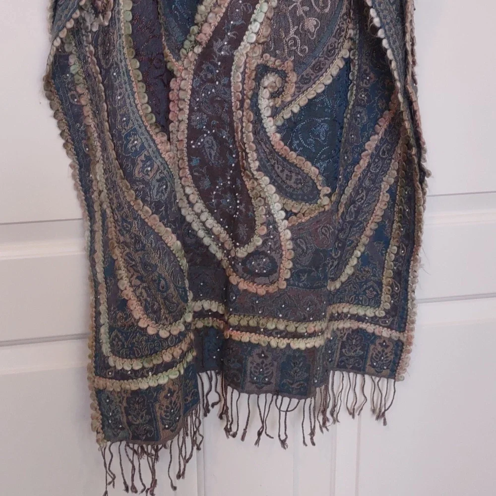 Chelsea by Joseph Beautiful Beaded Crochet Wrap Scarf Shawl Oversized Paisley